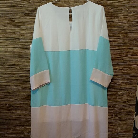 Yilijuan Aqua & White Tunic Blouse / Mini Dress | XXL | Pre-Loved Perfection - Picture 6 of 9